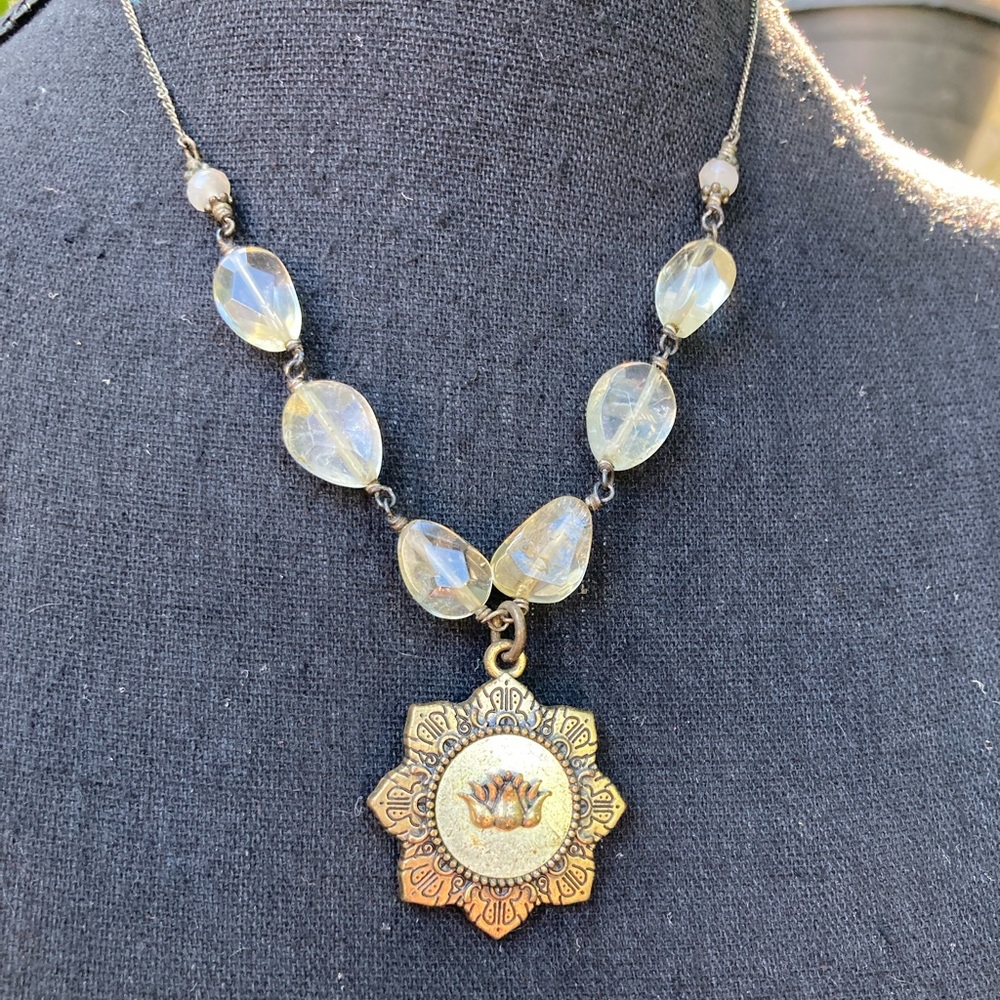 Lucky Brand lotus & crystal double sided necklace